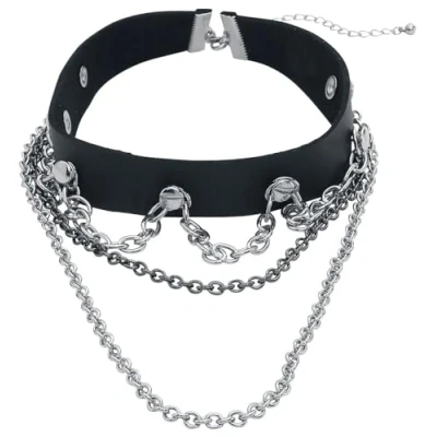 Afbeelding van Gothicana Zwarte halsketting / choker met ketting details Vrouwen Standard