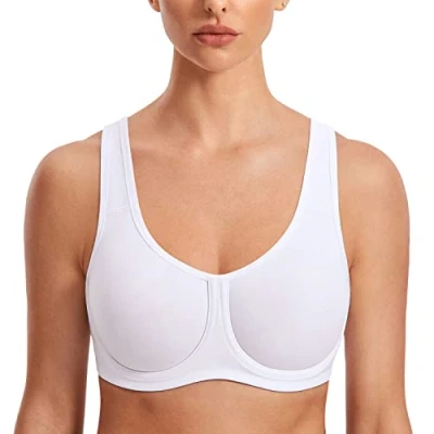Afbeelding van SYROKAN Sportbeha Vrouwen Max Control Solid High Impact Plus Size Onderdraad Sport BH met beugel voor grote maten wit 90D