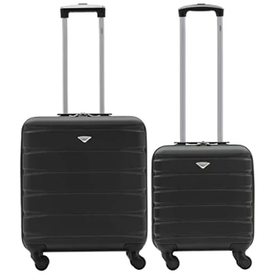 Afbeelding van Flight Knight Set van 2 lichte koffers met harde buitenkant en 4 wielen, ABS, voor meer dan 100 luchtvaartmaatschappijen, British Airways, Ryanair, easyJet, handbagage waar je niet hoeft te betalen, Zwart, 45x36x20cm + 56x36x23cm