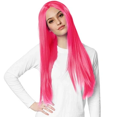 Afbeelding van dressforfun Pruik lang haar glad pink verkleedkleding kostuum halloween verkleden feestkleding carnavalskleding carnaval feestkledij partykleding 303635