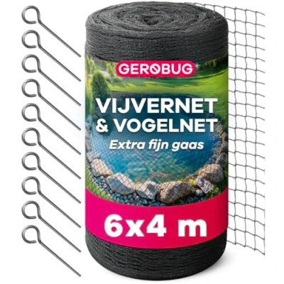 Afbeelding van GEROBUG vijvernet fijnmazig 6 x 4 m weer en uv bestendig tegen reigers vogelbeschermingsnet, bladnet, vijver, kippennet, fijnmazig, vogelnet, bladbeschermingsnet