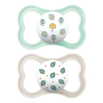 Afbeelding van Fopspenen air 6+ bio circulair siliconen pakket Dubbel Groen/Grijs MAM