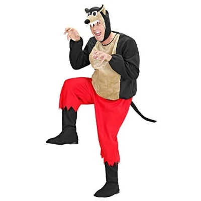Afbeelding van Widmann Kostuum wolf, gevoerde kazak, broek, laarzenovertrekken, hoofddeksel met masker, sprookje, dier, carnaval, themafeest