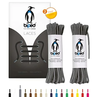 Afbeelding van biped LACES 2 paar ronde katoenen schoenveters ø mm dun scheurvaste kwaliteitsschoenveters voor leren schoenen, laarzen, laarzen en vrijetijdsschoenen made in EU z2900(grijs,90 cm)