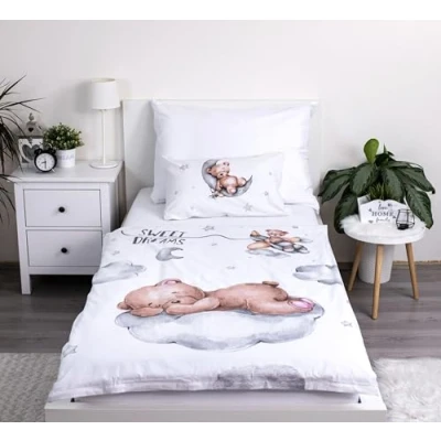 Afbeelding van Theonoi Kinderbeddengoed, 100 x 135 cm, voor kleine kinderen, babybed, babybeddengoed, set, dekbedovertrek van katoen, Öko Tex standaard jongens en meisjes, beer teddybeer