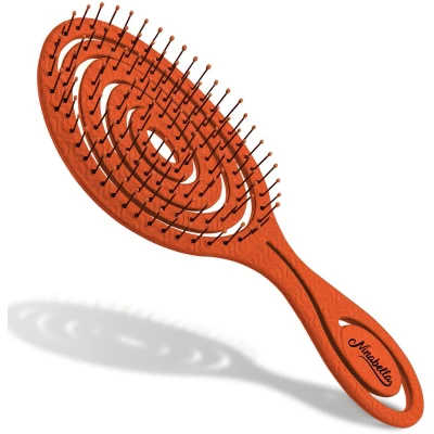 Afbeelding van Ninabella haarborstel antiklit dames en heren Spiraalvormige anti klit borstel Detangler brush Stijlborstel krullen of steil haar Oranjerood
