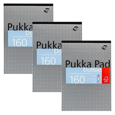 Afbeelding van Pukka Pad, A4 Gestippelde navulling metallic notitieblok voor grafieken, kunst, bullet journaling 3 pack 29,7 x 21 cm tape gebonden notitieboek met 80 g/m² papier, 4 gaats marges en perforatie