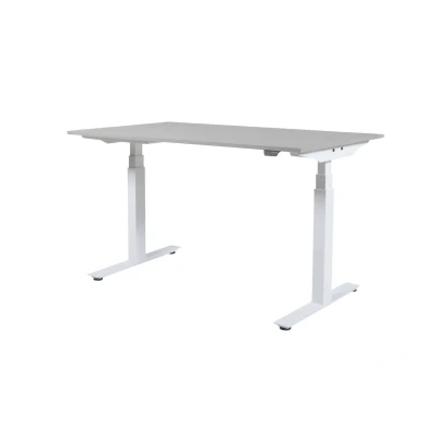 Afbeelding van Lectro Plus bureau, zit sta (64 130cm) hoogte verstelbaar dmv elektromotoren met 160x80cm lichtgrijs 25mm blad en wit (RAL9010) frame
