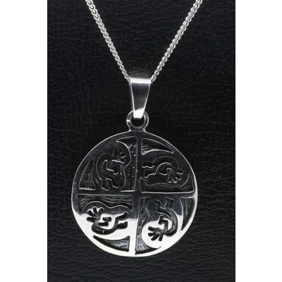 Afbeelding van Zilveren Indiaan Kokopelli rond kwartet hopi style ketting hanger