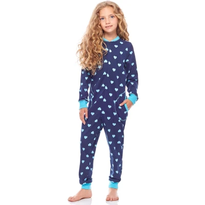 Afbeelding van Merry Style Kinder Pyjama ronde hals lange mouwen broek met zakken Katoen MS MS10 186 PJ Marine Herzen Türkis 122 128