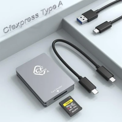 Afbeelding van CFexpress Type A Kaartlezer, USB 3.2 Gen 2 10Gbps SuperSpeed Geheugenkaartadapter, Draagbare Aluminium Sony lezer met C naar C/USB kabel