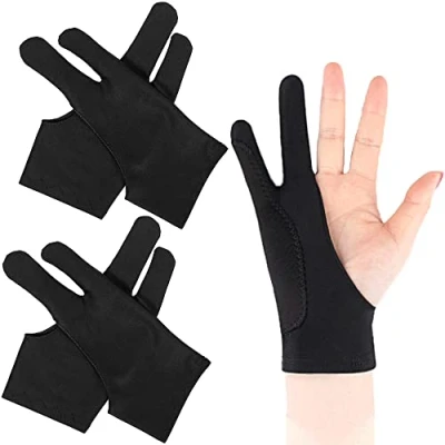 Afbeelding van Newaner 4 stuks tekenhandschoenen, kunsthandschoenen voor grafisch tablet, elastische antifouling handschoen rechts en links, digitale zwart, (L)