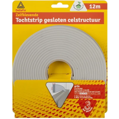 Afbeelding van Tochtstrip tochtwering grijs zelfklevend universeel 12 m x 9 mm 4 Tochtstrippen