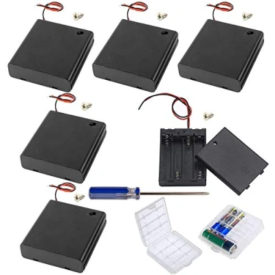 Afbeelding van GTIWUNG 6 stuks 4 AA batterijhouder met schakelaar en deksel, doos draden, zwarte plastic pin, 4x1.5V 6V kabels, 2 celbatterij opbergdoos