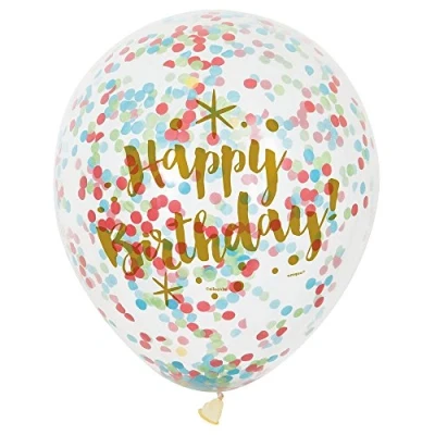Afbeelding van Haza Witbaard Confetti Ballonnen Happy Birthday, 6st.