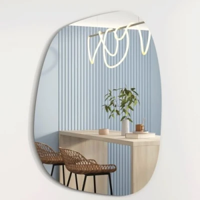 Afbeelding van Albatros Designerspiegel, asymmetrisch, 60 x 45 cm, wandspiegel of deurspiegel, moderne organische vorm, spiegel ovaal en groot, asymmetrische spiegel, ongevormd frameloos, spiegelwand