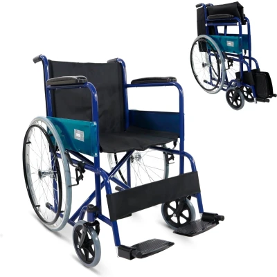 Afbeelding van Mobiclinic®, Opvouwbare rolstoel, Mod. Alcázar, Zitting, Ultralicht, Handmatig, Handrem, Vaste armleuningen en opklapbare Voetsteunen, Blauw