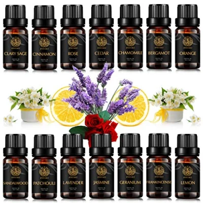 Afbeelding van Top 14 x 10 ml aromatherapie Jasmijn etherische olieset voor diffuser, 100% pure roos olie kit hummidifier, therapeutische kwaliteit geranium oliën set bergamot, ceder,