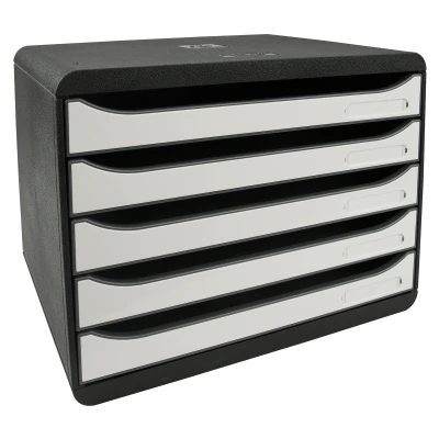 Afbeelding van Exacompta ref. 3087213D Ladebox Bureau kantoor BIG BOX PLUS Staand met 5 laden voor A4+ documenten Afmetingen: Diepte 27 x Breedte 35,5 Hoogte 27,1 cm Zwart/wit glanzend