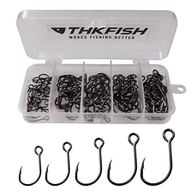 Afbeelding van THKFISH 100 stks/doos inline enkele haken vervanging vishaken voor kunstaas aas cirkel grote oog met prikkeldraad zoutwater zoetwater #2# 1 1/0 2/0 3/0 zwart