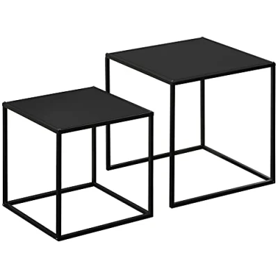 Afbeelding van HOMCOM salontafel, vierkante bijzettafel, salontafel met stalen frame, voor woonkamer, modern design, draagvermogen tot 10 kg, zwart