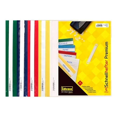 Afbeelding van Idena 11350 Snelhechter DIN A4, vervaardigd uit PP, dikte 250 µ, premium set van 5 (rood, blauw, geel, groen, wit)