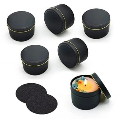 Afbeelding van PFLYPF 6 kaarsglazen, 2 vilten onderzetters, 120 ml lege kaarsenhouders, ronde kaarsenpotjes voor doe het zelf kaarsenmaakaccessoires, opbergen van kleine sieraden enz. (zwart)