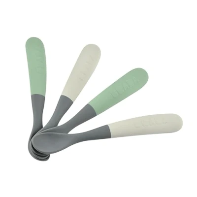 Afbeelding van BEABA ® Babylepel Set van 4 Siliconen 1e Leeftijd Mineraal/Zoutgroen