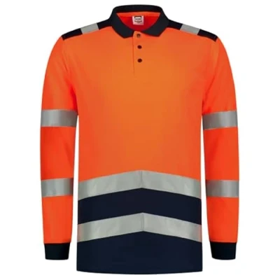 Afbeelding van Tricorp 203008 Veiligheidswaarschuwing bicolor poloshirt met lange mouwen, 50% polyester/50% polyester, CoolDry, 180 g/m², fluor oranje inkt, maat 4XL