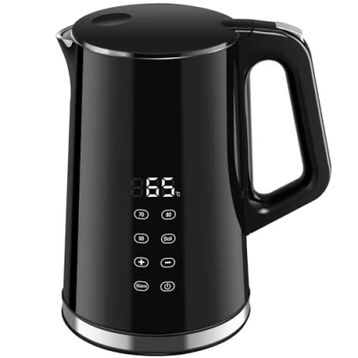 Afbeelding van VORSCH Waterkoker, roestvrij staal, 1,7 l, met lcd temperatuurweergave, temperatuurkeuze 40 100 C, droogkookbeveiliging, warmhoudfunctie, dubbele wand 360 basis, BPA vrij, 2200 W, zwart