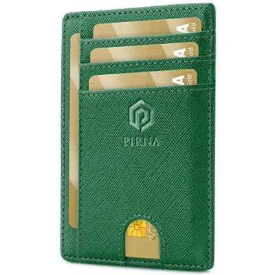Afbeelding van Slanke Portemonnee voor Heren RFID Blokkerende Minimalistische Kaarthouder en Dames met Geschenkdoos, Slim Wallet Card Holder Groen