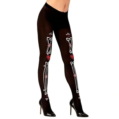 Afbeelding van Widmann Dia de los Muertos Panty, 50 DEN, zwart met botprint, Halloween, carnaval, themafeest