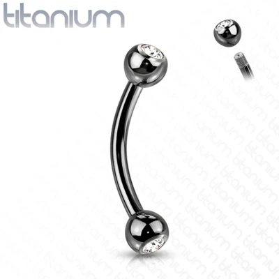 Afbeelding van Piercing titanium rond basis met steen1.2x8 zwart