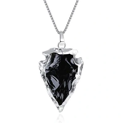 Afbeelding van COAI Uniseks lange ketting van edelsteen pijlpunt hanger halsketting, Obsidiaan, Obsidiaan