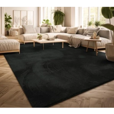 Afbeelding van Vloerkleed Woonkamer Laagpolig Eenkleurig Modern Design Wasbaar Geel Gold, Kleur: Zwart, Maat:240x340 cm