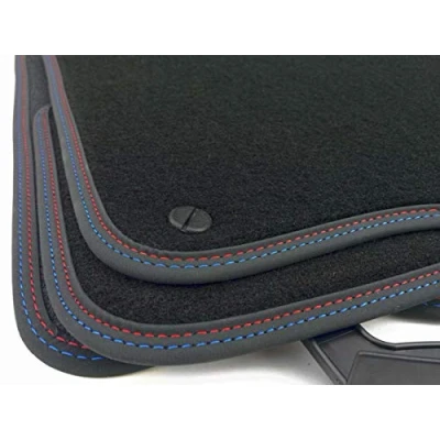Afbeelding van Vloermatten voor 3 serie E46 M3 dubbele naad rood blauw velours tuning premium matten autotapijt set 4 delig