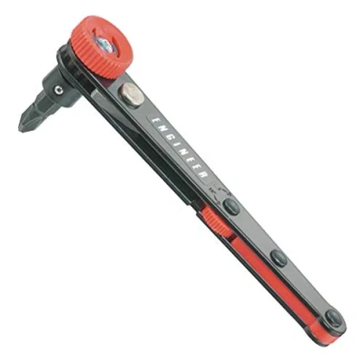 Afbeelding van Compacte 90 graden haakse ratelschroevendraaier + Double Ended bit, past in beperkte en plaatsen. ENGINEER dr 05, rood/zwart