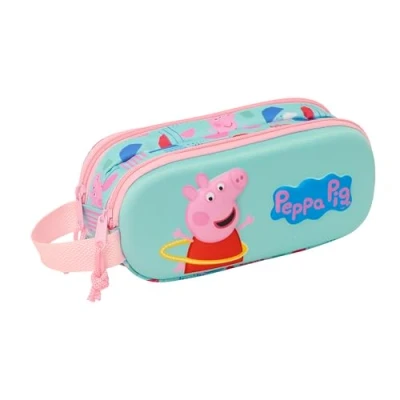 Afbeelding van Pennenetui met 2 vakken Peppa Pig Groen Roze 21 x 8 6 cm 3D