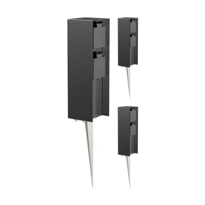Afbeelding van ledscom.de 3 stuks tuincontactdooszuil POMI met grondpin voor buiten, IP44, 2 weg, zwart, vierkant, 23cm