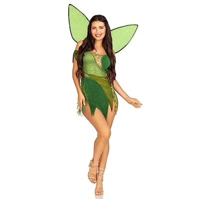 Afbeelding van Leg Avenue 3 PC Forest Fairy, includes patchwork dress with adjustable lace ups and tattered skirt, leaf accents, detachable clear straps, shimmer fairy wings