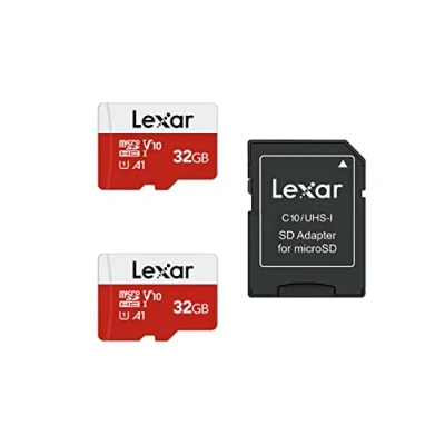 Afbeelding van Lexar Micro SD kaart 32GB 2 pack, geheugenkaart met adapter, tot 100 MB/s leessnelheid, UHS I, U1, A1, V10, C10, microSDHC