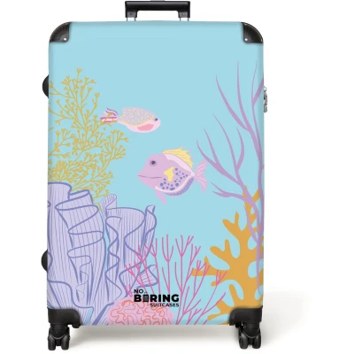 Afbeelding van NoBoringSuitcases.com® Koffer groot Reiskoffer lichtgewicht Blauw met onderwaterwereld Rolkoffer 4 wielen Grote trolley XL 98 liter bagage