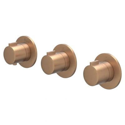 Afbeelding van IVY Pact afbouwdeel inbouwthermostaat 2 stopkranen symmetry Geborsteld Mat Koper PVD