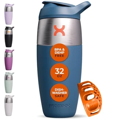 Afbeelding van Promixx Pursuit 950 ml Shaker Bottle enkelwandige roestvrijstalen eiwitshakerfles, super gladde shakes, ml, middernachtblauw