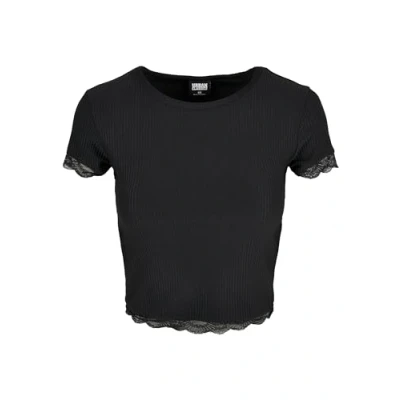 Afbeelding van Urban Classics Ladies Cropped LACE HEM TEE Tshirt print, Dames, Maat: XXL, Schwarz