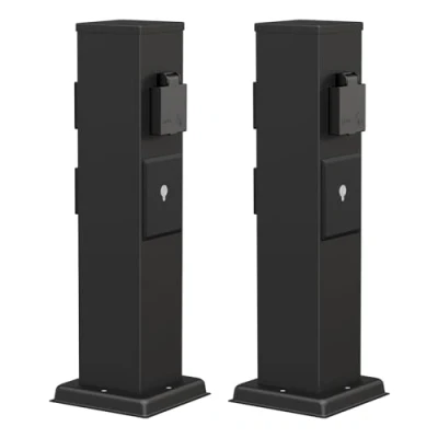 Afbeelding van ledscom.de 2 stuks tuincontactdoos POLLY voor buiten, IP44, Smart Home, WLAN, Alexa, 3 voudig, roestvrij staal, zwart, hoekig, 40 cm