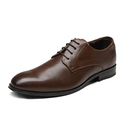 Afbeelding van Bruno Marc Herenkostuumschoenen, veterschoenen, klassieke zakelijke Derby Oxford, bruiloftsschoenen, donkerbruin, 40 EU