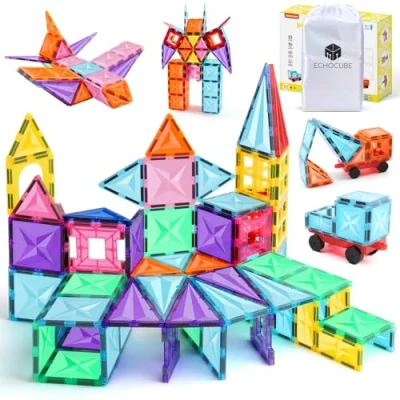 Afbeelding van ECHOCUBE Magnetische Bouwstenen, 100 PCS Bouwstenen Set voor Kinderen, Educatief Bouw Magnetisch Speelgoed Kerst Verjaardag Cadeau 3+ Jaar Oude Jongens en Meisjes