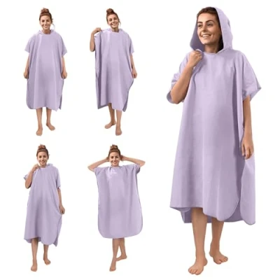 Afbeelding van JEMIDI microvezel badponcho voor dames Met capuchon Sneldrogend en licht Maat S/M in lila
