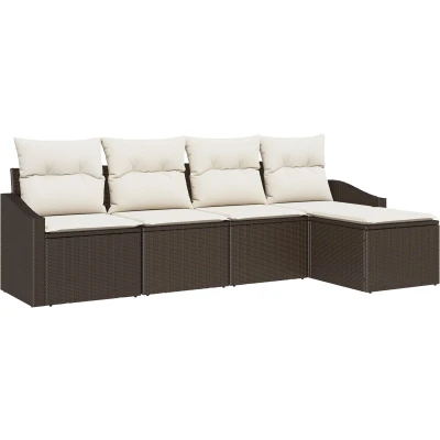 Afbeelding van vidaXL Tuin Sofa Set van 5 Bruin Rattan Buiten Sectie